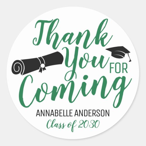 Thank You For Coming Green Graduation Party Favor Classic Round Sticker