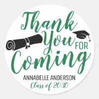 Thank You For Coming Green Graduation Party Favor