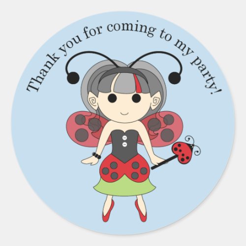 Thank You for Coming Ladybug Fairy Sticker Blue