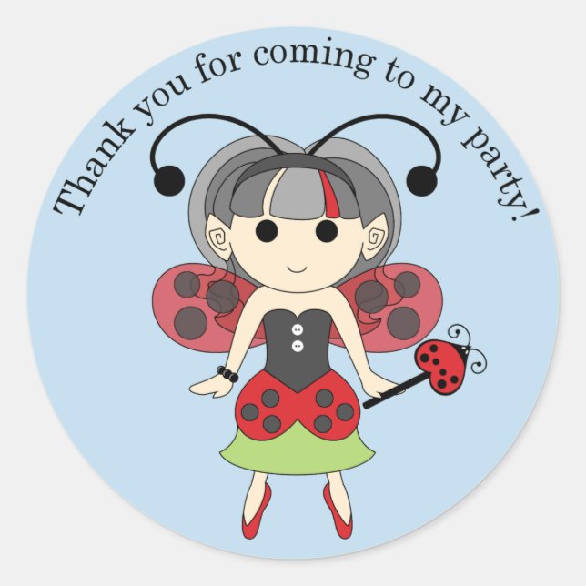 Thank You for Coming Ladybug Fairy Sticker Blue (Front)