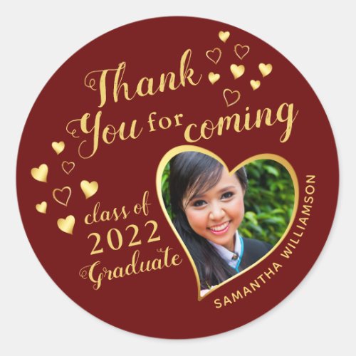 Thank You for Coming Maroon Graduation Party Favor Classic Round Sticker