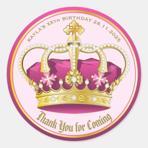 Thank You for Coming Pearl Crown Gold Pink Girly Classic Round Sticker