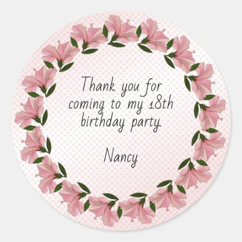 Thank You for Coming _ Pink Hibiscus Photo Classic Round Sticker