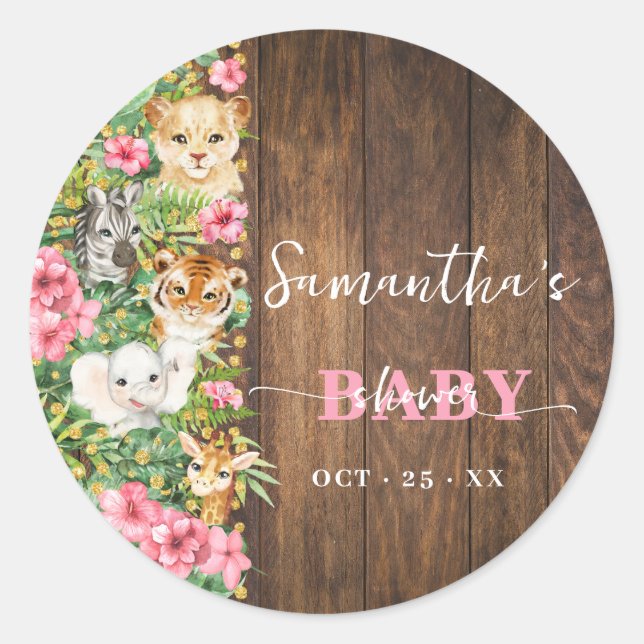 Thank You for Coming Pink Safari Rustic Shower Classic Round Sticker (Front)