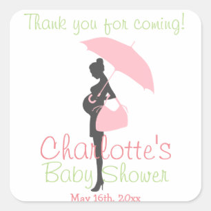 Thank You For Coming! Pink Silhouette Baby Shower Square Sticker