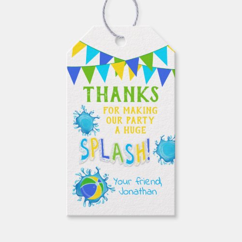 Thank you for coming pool party blue favor tag