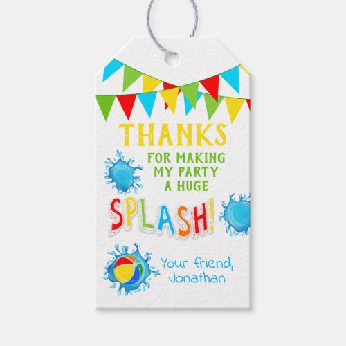 Thank you for coming pool party favor tag