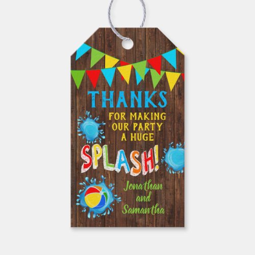 Thank you for coming pool party favor tag