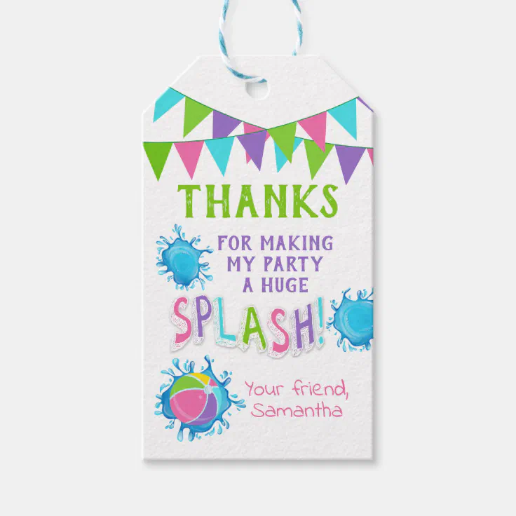 Thank you for coming pool party pink favor tag | Zazzle