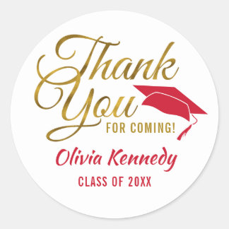 Thank You For Coming  Red And Gold Grad Party Classic Round Sticker