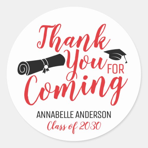 Thank You For Coming Red Graduation Party Favor Classic Round Sticker