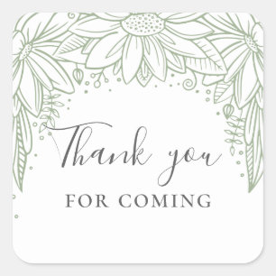 Thank you for coming. Rustic floral baby shower Square Sticker