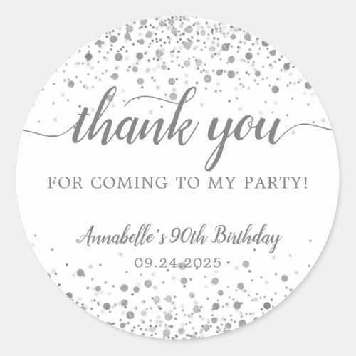 Thank You For Coming Silver Confetti Dots Birthday Classic Round Sticker