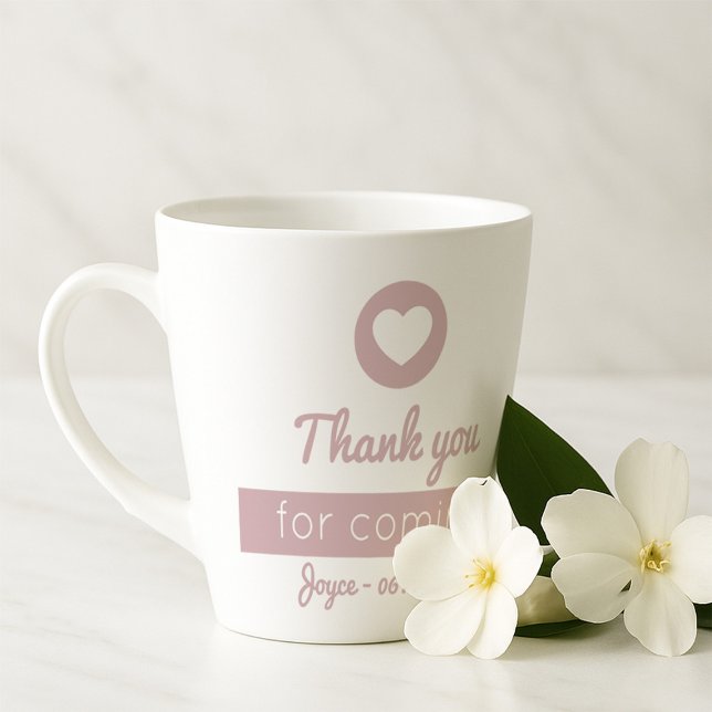 Thank You for Coming Soft Pink Heart Wedding Favor Latte Mug (Creator Uploaded)