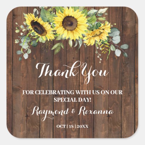 Thank You for Coming Sunflowers Wedding Favor Square Sticker