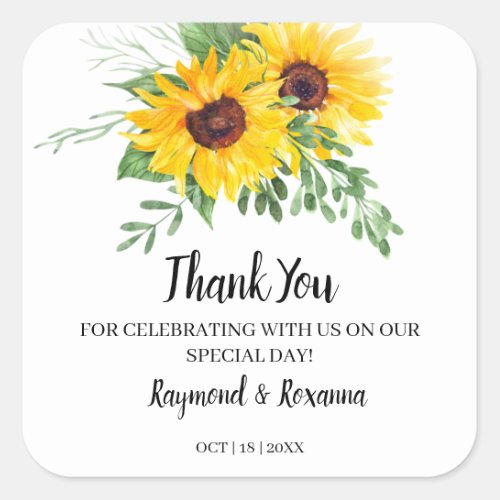Thank You for Coming Sunflowers Wedding Favor Square Sticker