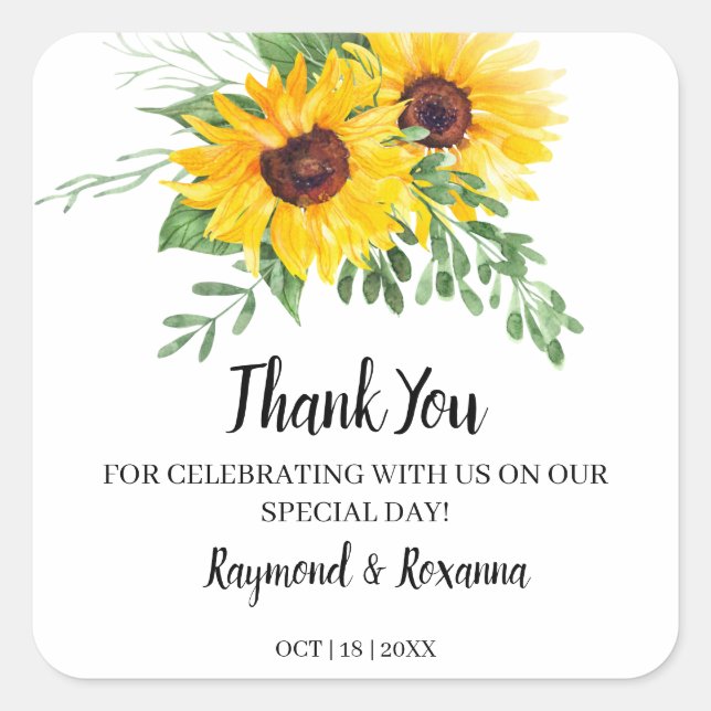 Thank You for Coming Sunflowers Wedding Favor Square Sticker (Front)
