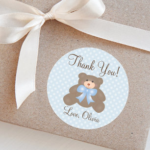 Thank You For Coming Teddy Bear Boy Baby Shower Classic Round Sticker