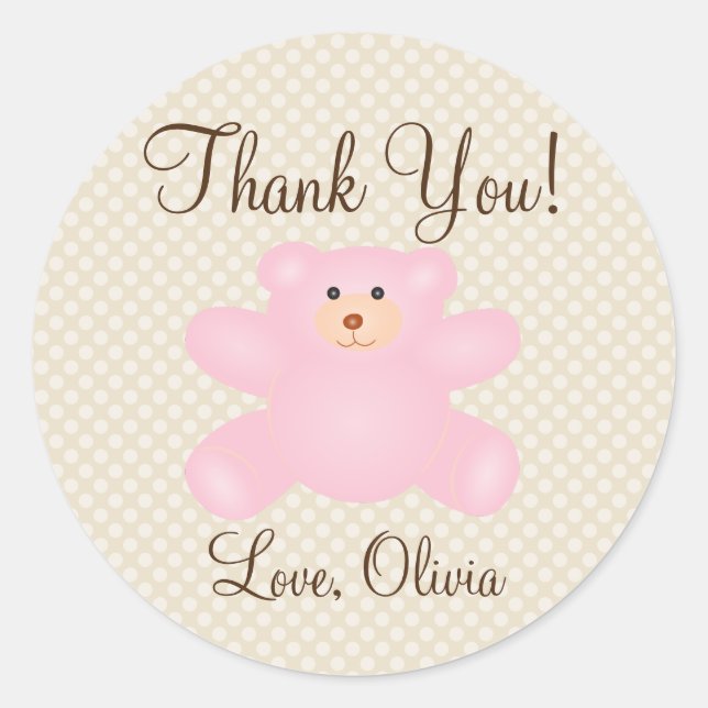 Thank You For Coming Teddy Bear Girl Baby Shower Classic Round Sticker (Front)