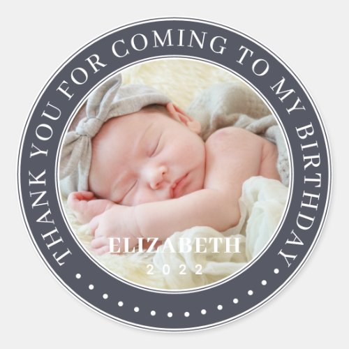 Thank You For Coming To My Birthday Modern Photo Classic Round Sticker