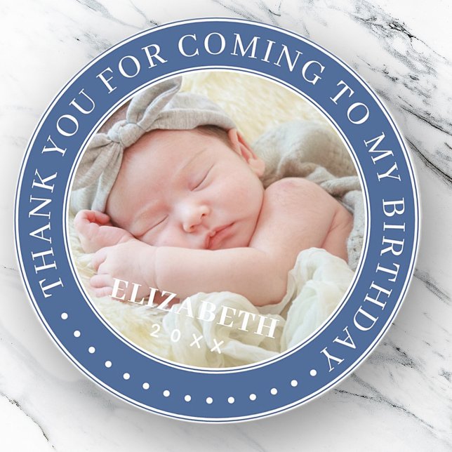 Thank You For Coming To My Birthday Modern Photo Classic Round Sticker (Creator Uploaded)