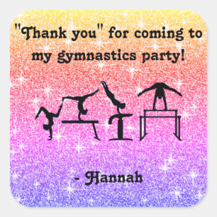 "Thank you" for coming to my Gymnastics Party! Square Sticker