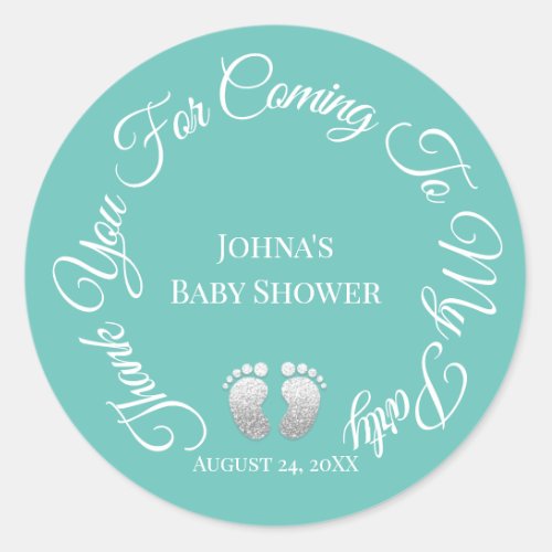 Thank You For Coming To My Party Baby Shower Mint Classic Round Sticker