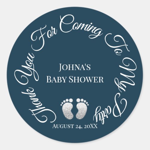 Thank You For Coming To My Party Baby Shower Navy Classic Round Sticker