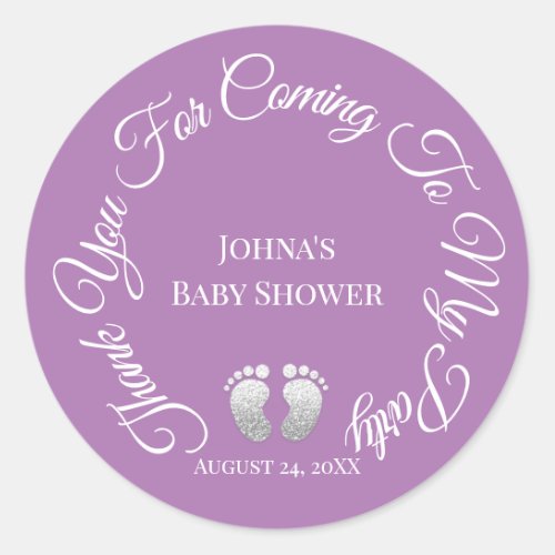 Thank You For Coming To My Party Baby Shower Purpl Classic Round Sticker