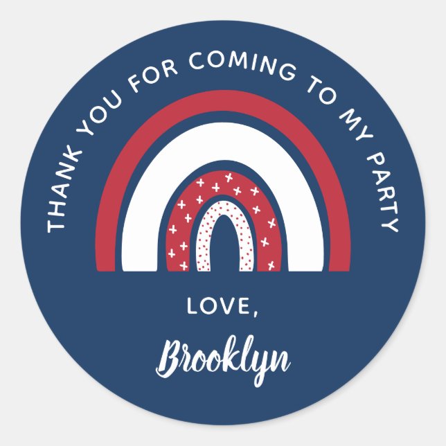 Thank You For Coming To My Party Blue Red White Classic Round Sticker (Front)