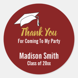 Thank You for Coming to My Party Dp Red Graduation Classic Round Sticker