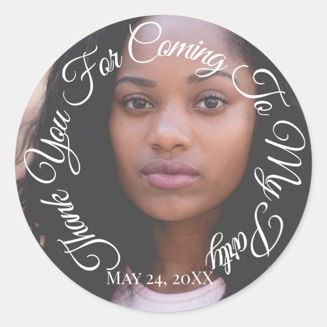 Thank You For Coming To My Party Photo Graduate Classic Round Sticker (Front)