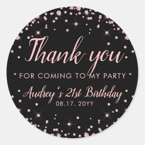 Thank You For Coming To My Party Rose Gold Black  Classic Round Sticker