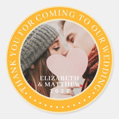 Thank You For Coming To Our Wedding Modern Photo Classic Round Sticker