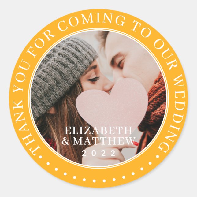 Thank You For Coming To Our Wedding Modern Photo Classic Round Sticker (Front)