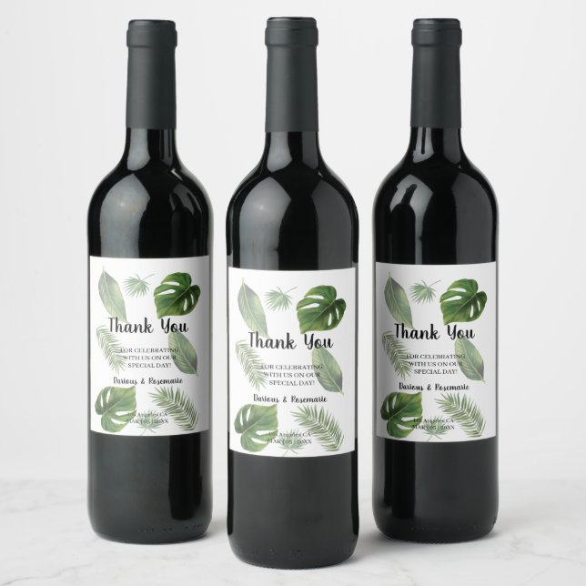 Thank You for Coming Tropical Palm Wedding Favor   Wine Label (Bottles)
