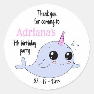 Thank You For Coming Unicorn Whale Kawaii Cartoon Classic Round Sticker
