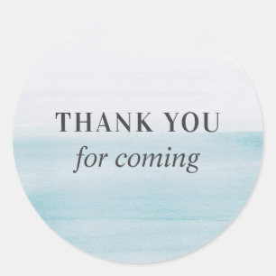 Thank you for coming. Watercolor blue baby shower Classic Round Sticker