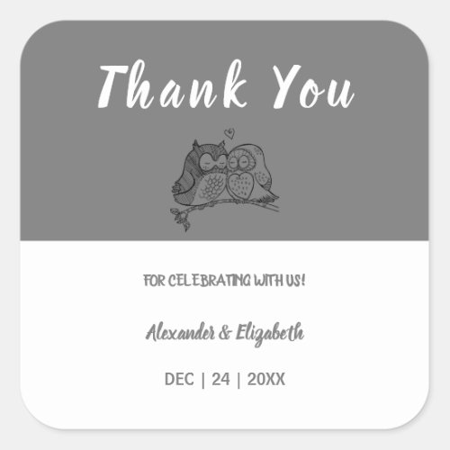 Thank You for Coming Wedding Owls Love Square Sticker