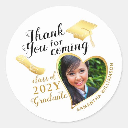 Thank You for Coming White and Gold Graduation Classic Round Sticker