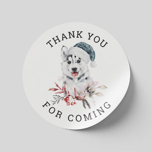 Thank you for coming. Winter husky dog baby shower Classic Round Sticker