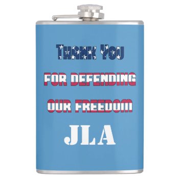 Thank You For Defending Our Freedom Monogram Flask by tjustleft at Zazzle