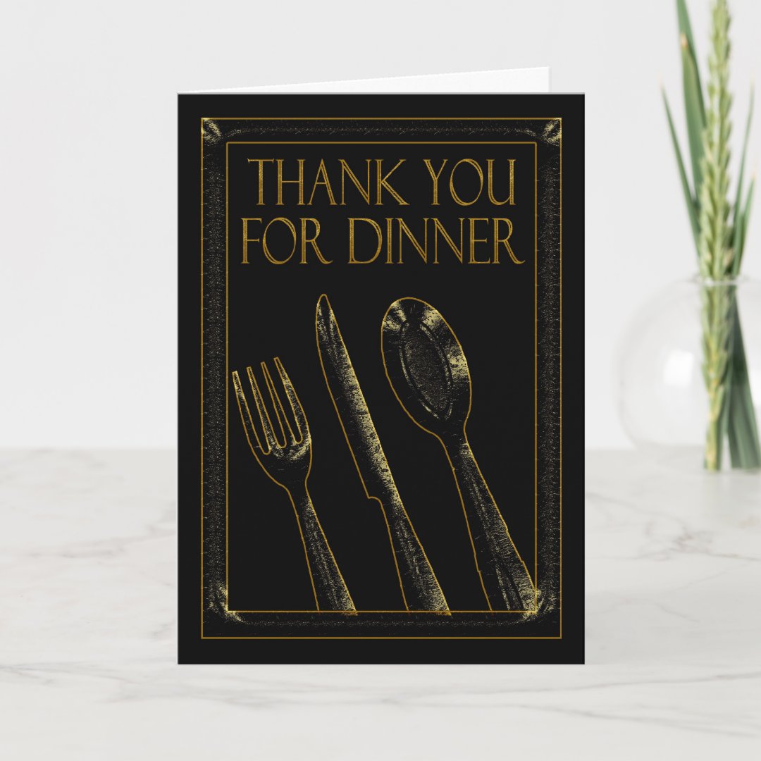 Thank You For Dinner Stylish Card Black And Gold Zazzle