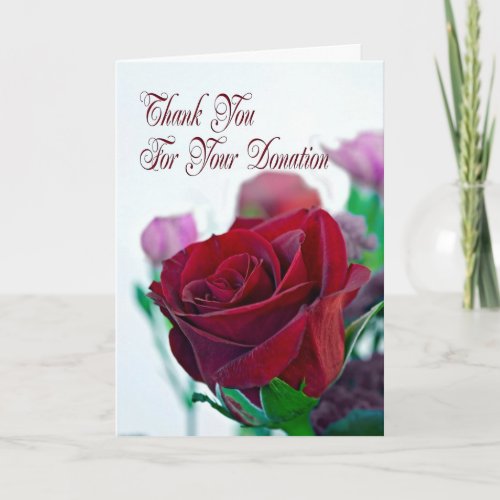 Thank you for donation card with a red rose
