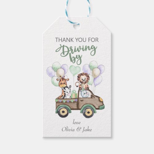 Thank You for Driving By Cute Safari Animals Gift Tags