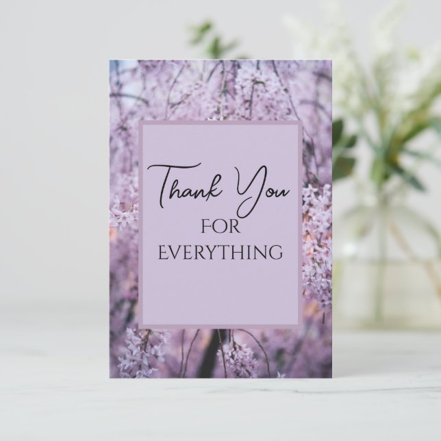 Thank You for Everything Lilac Floral Springtime Card (Standing Front)