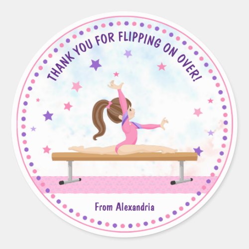 Thank You For Flipping On Over Gymnastics Birthday Classic Round Sticker