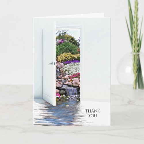 Thank You for funeral donation garden door Card