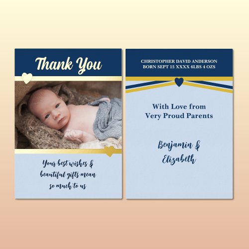 Thank you for gifts new baby blue gold foil card