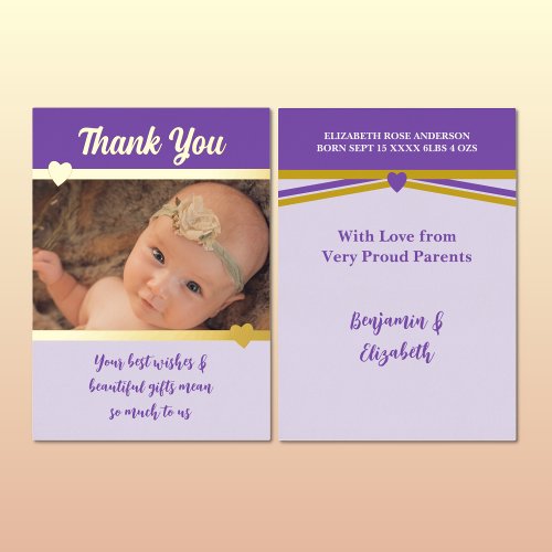 Thank you for gifts new baby purple gold foil card